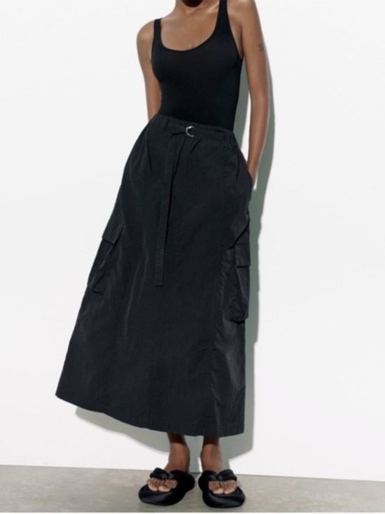 Zara Dresses & Skirts - ZARA Black Nylon Cargo Midi Skirt - Size S